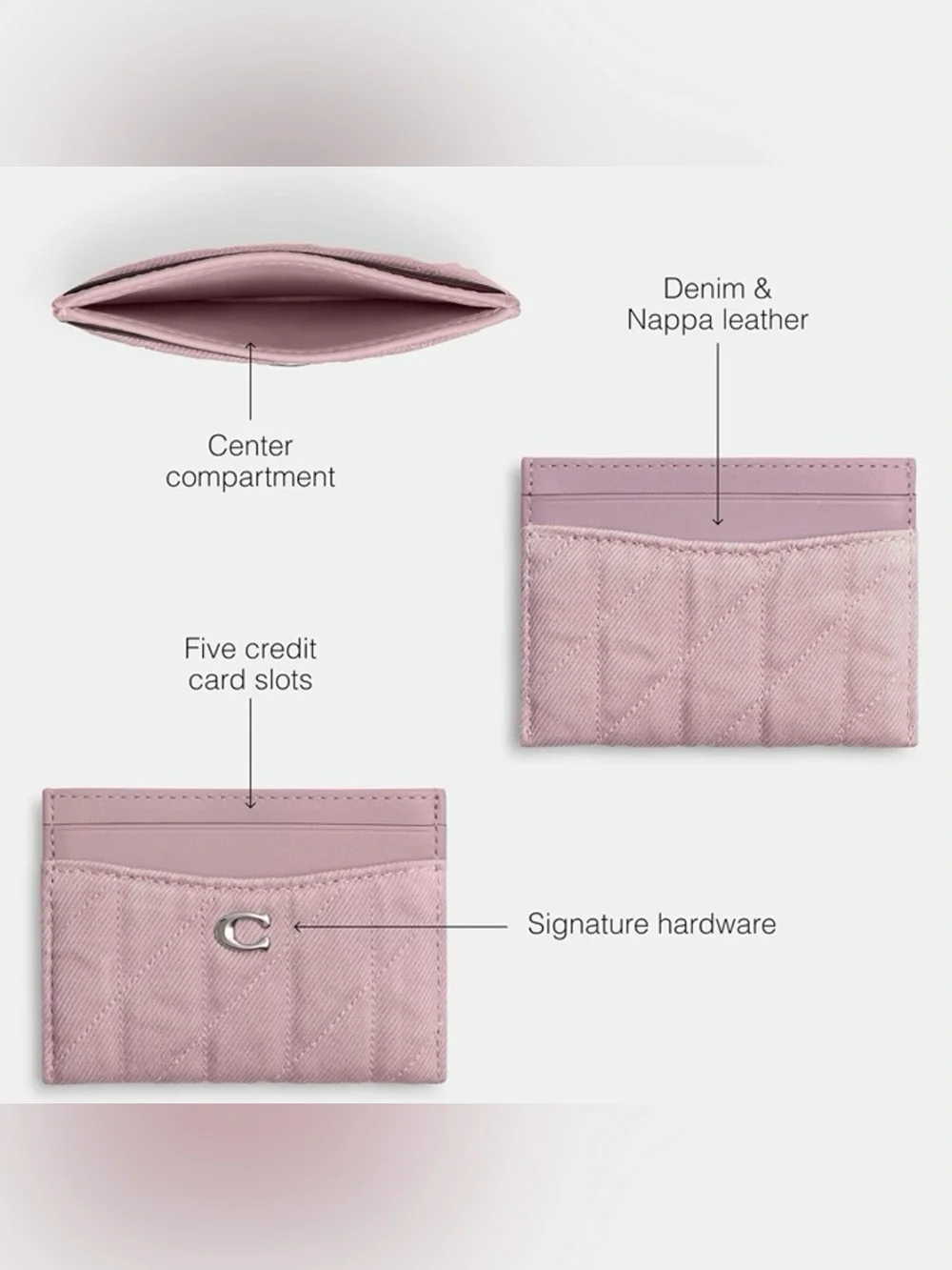 Coach Denim Cargo Card Case Wallet Ballerina Pink